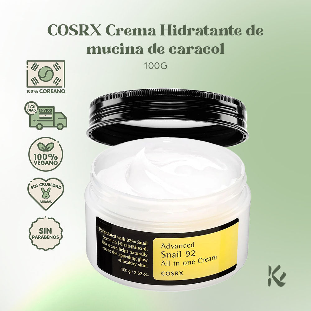 COSRX Crema Reparadora e Hidratante - Mucina de Caracol, Ácido Hialurónico, Betaína para hidratar, calmar y fortalecer la barrera cutánea