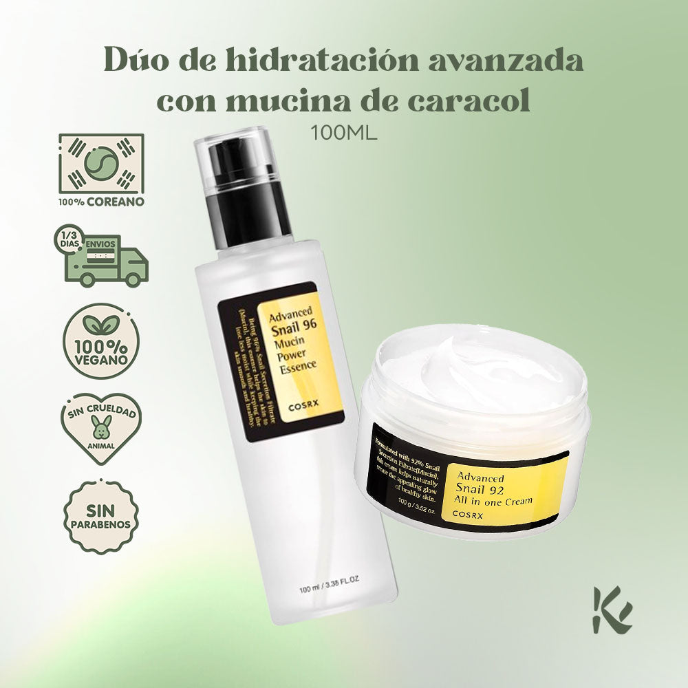 Dúo Hidratación Avanzada con Mucina de Caracol - COSRX Crema y Esencia Reparadora - Korean Skin Care